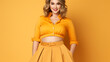 Plus-Size Model in Mini Skirt on Pastel Tangerine Studio