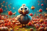 Fototapeta Pokój dzieciecy -  Thanksgiving background with cute little happy turkey autumn illustration 
