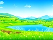 illustration of landscape with green grass and blue sky