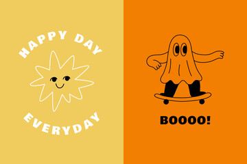 Poster - Vector illustration in trendy flat simple linear style, funny mascot and cartoon character, friendly sticker and badge for advertising, social media