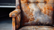 Closeup of chair with dirty stained upholstery, cracks. Restoration and upholstery of old furniture. 