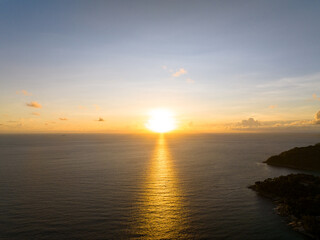 Aerial view sunset sky over sea,Nature Light Sunset or sunrise over ocean,Colorful dramatic scenery sky, Amazing clouds and waves in sunset sky beautiful light nature background