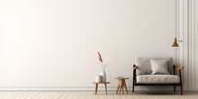 White Sofa With A Minimalist Background Style Of Light Brown And Cream, Generative Ai.