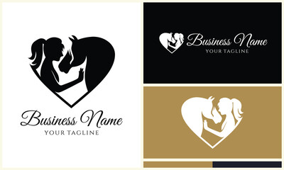 Wall Mural - equine love person logo template