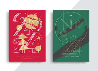 Wall Mural - Happy New Year 2024 posters. Greeting vintage cards with Holiday typography. Vector