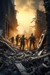 The photo captures a grim scenario where dedicated rescuers are immersed in the task of clearing rubble post-collapse