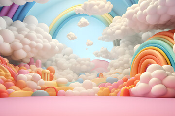 Wall Mural - Colorful clouds and balloons arc podium   illustration 