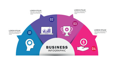 Poster - business infographic semicircle template with 4 options. can be used as a chart, workflow layout, di