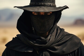 Poster - A man wearing a black hat and a black outfit. Suitable for various uses.