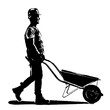 © Ljupco Smokovski - Full length profile shot of a construction worker pushing a wheelbarrow isolated vector silhouette
