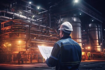 Poster - A man wearing a hard hat is seen holding a piece of paper. This image can be used to represent construction, engineering, or project planning.