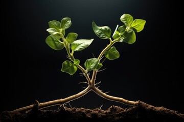 Poster - A simple image featuring a couple of plants growing in the dirt. This picture can be used to depict gardening, nature, or the growth and development of plants