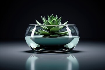 Poster - A small plant is displayed in a glass bowl on a table. This versatile image can be used to depict nature, home decor, gardening, or indoor plants.