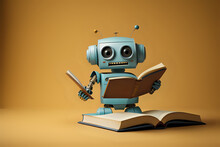 Cute Little Robot Reading Book