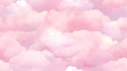 Wall Mural - Watercolor pink clouds seamless pattern