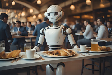 Canvas Print - Artificial intelligence robot as waiter