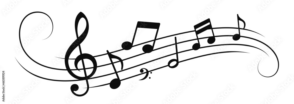 G Note Sound Wave Music notes wave. Group musical notes with G-clef. Melody symbol. The ...