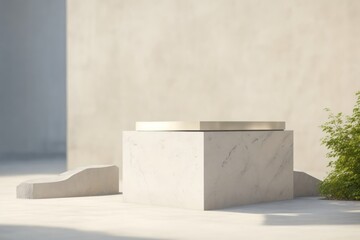 Poster - Natural stone and concrete podium. ai generative