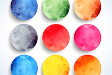 Vector Set Of Colorful Watercolor Paint Circles  