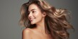 AI Generated. AI Generative. Beautiful young adult female girl model with luxuy long hair. Make up and smile portrait face woman. Fashion promotion and hair style inspiration