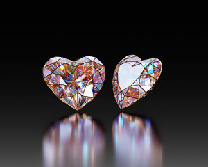 Poster - Abstract colorful heart shape diamond gem placed on glossy black background 3d rendering