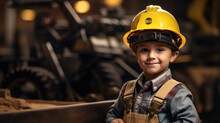A little boy pretending to be a mechanic. The concept of children in adulthood.