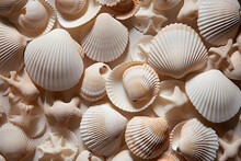 Neutral Beige And White Seashells Pattern Background