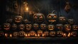 Halloween-related, a dark scene with lots of creepy pumpkins. Created with Generative Ai technology.