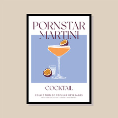 Cocktail vector illustration in a poster frame for modern art gallery