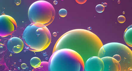 Wall Mural - abstract pc desktop wallpaper background with flying bubbles on a colorful background. aspect ratio 16:9 .