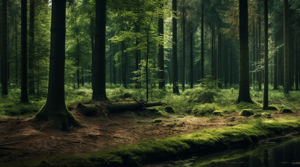  Forest background with copyspace. Nature background. Green background concept. Generative AI