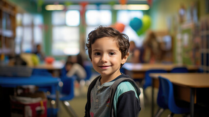 Poster - Little preschooler in the background of a classroom