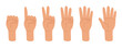 Set human hands gestures counting number zero, one, two, three, four, five. Vector illustration in doodle style 