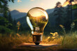Green energy bulb environment eco technology concept. Save earth planet sustainable idea