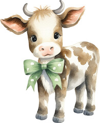 Aufkleber - Cute cow character illustration created with Generative AI technology
