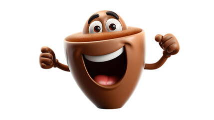 Wall Mural - Joyful Coffee Cup Cartoon Character Jumping on Transparent Background