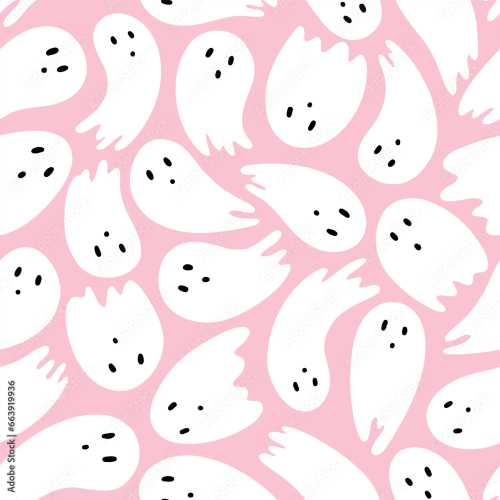 Pink cute halloween ghost seamless pattern repeat print background ...