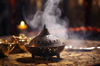 Small metal decorative Arabian incense burner censer with smoke