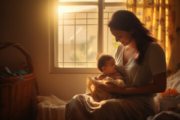 Indian mother taking care of her baby