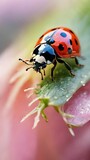Fototapeta Niebo - ladybug on a green leaf