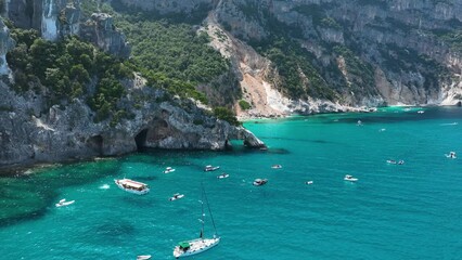 Wall Mural - drone view of a sailing yacht. luxury transportation. vacationing people. vacation and holidays. sum