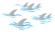 Shark fin silhouette and waves on white background. Vector illustration