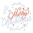 Merry Christmas card. Vector illustration. The blue and red text announcing start festive party Snow added magical touch holiday decorations A Merry Christmas metaphor often signifies joy, hope