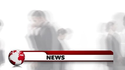 Poster - Animation of news text over globe and business people walking