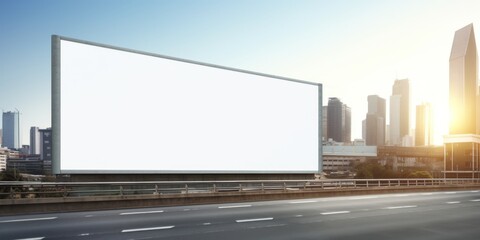 Empty white billboard signage advertising signs on the side of highway. Mockup advertisement concept. Generative ai