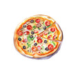 © AminaDesign - Hand drawn slice of pizza. Watercolor sketch isolated on white background. Vector illustration for food design.