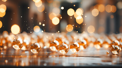 Wall Mural - Abstract background golden blur bokeh, light ball bokeh, For Christmas photos ,Christmas cards New Year festivals card. Generative ai.