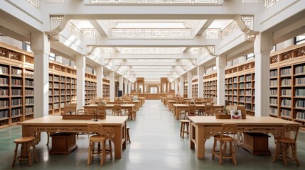 Canvas Print - Chinese high school library with amazing space and light where learning is easy. Generative AI Technology 