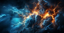 Extreme Close-up Of Lightning And Thunder, Unreal Imagination With Thunder, Top View, Fantastic Nature, Style Photography