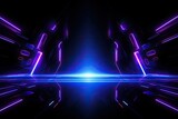 Fototapeta Perspektywa 3d - abstract futuristic tunnel with neon lights and reflections 3d rendering background, Futuristic Sci-Fi Abstract Blue And Purple Neon Light background, AI Generated